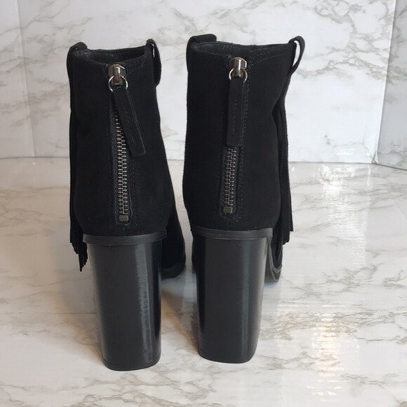 Black suede chunky ankle boots with fringe tassels made in Spain size 10 - Picture 6 of 11